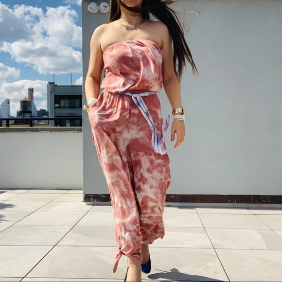 Free People Marble Abstract Cloud Camo Tie Dye Strapless Jumpsuit - Picture 6 of 16